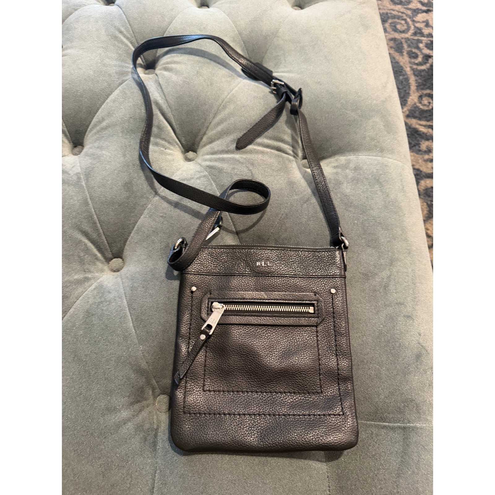 Lauren Ralph Lauren Crossbody Bag Women Small Black Excellent Pebbled Leather